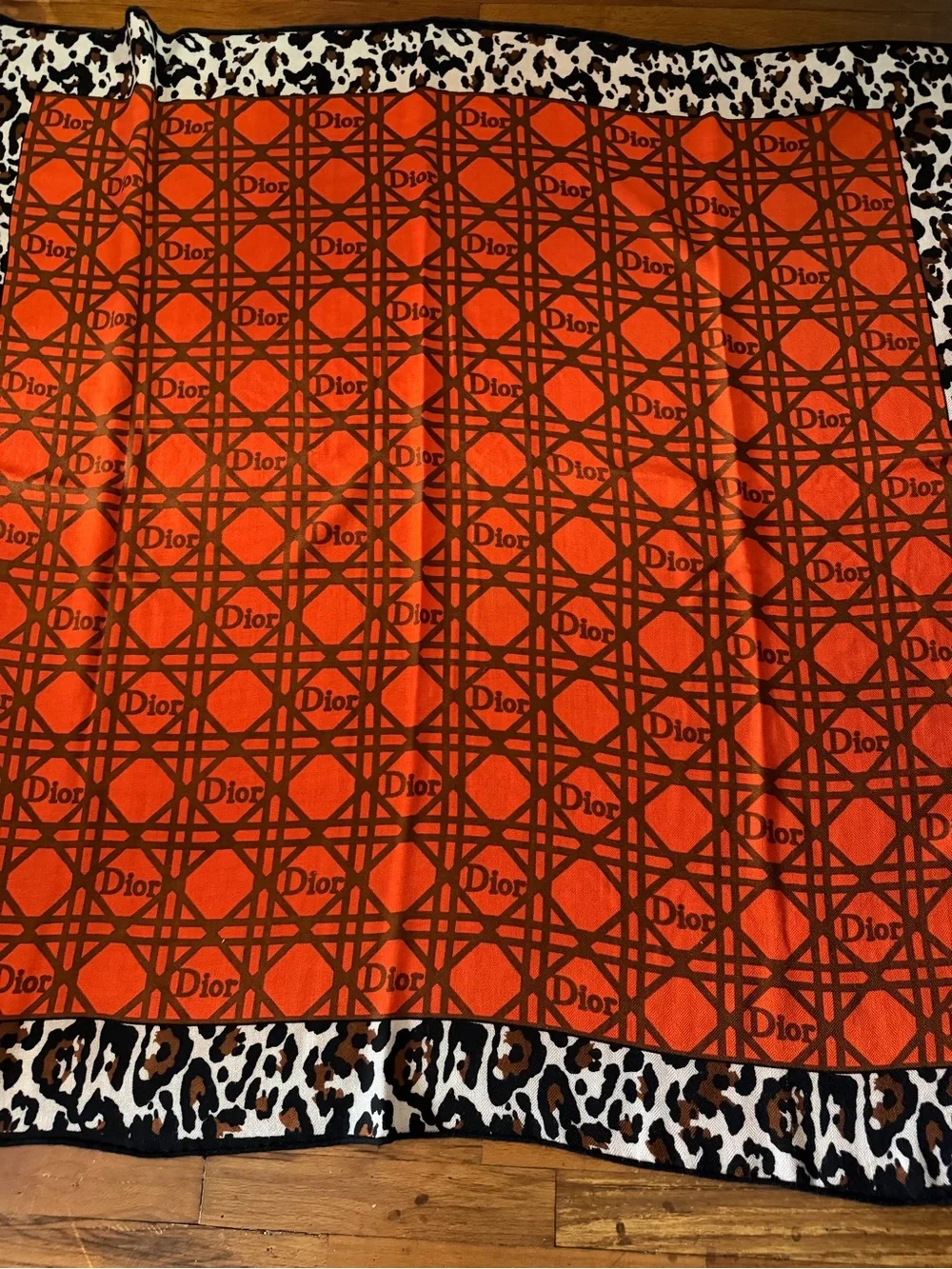 Dior Orange and Brown Logo Pattern Wool/Silk/Cashmere blend Scarf.